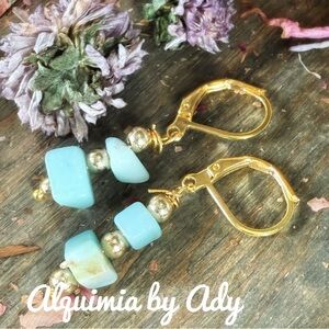 Alquimia Aqua larimar and Gold Dangle Earrings